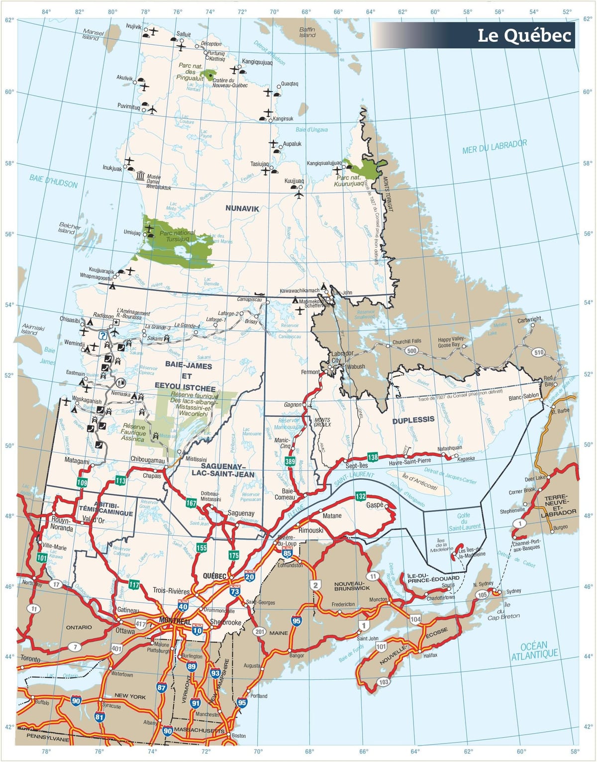 Mapa cestnej Quebec, kanada