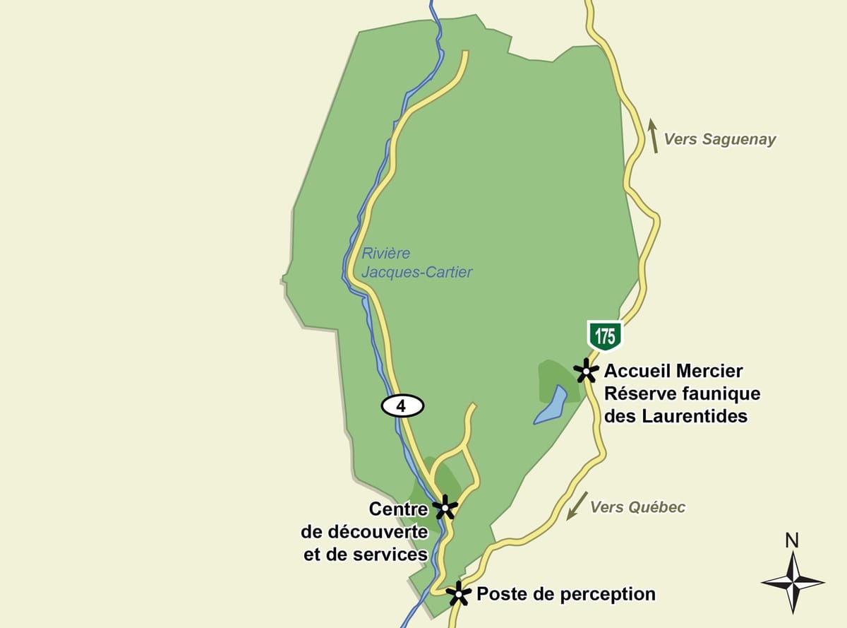 Mapa jacques cartier národný park, chodník