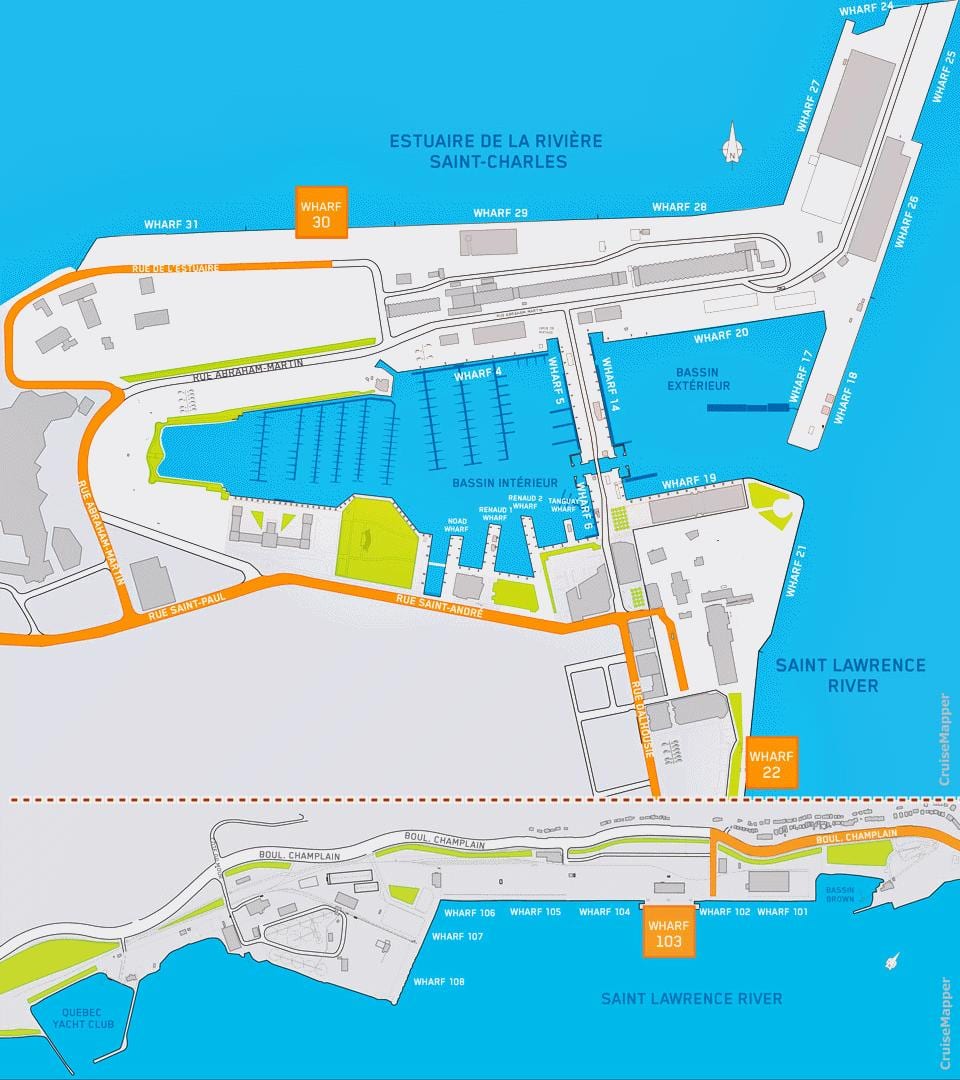 Mapa Quebec City cruise terminal