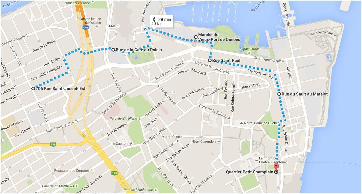 Mapa Quebec City nižšie mesta
