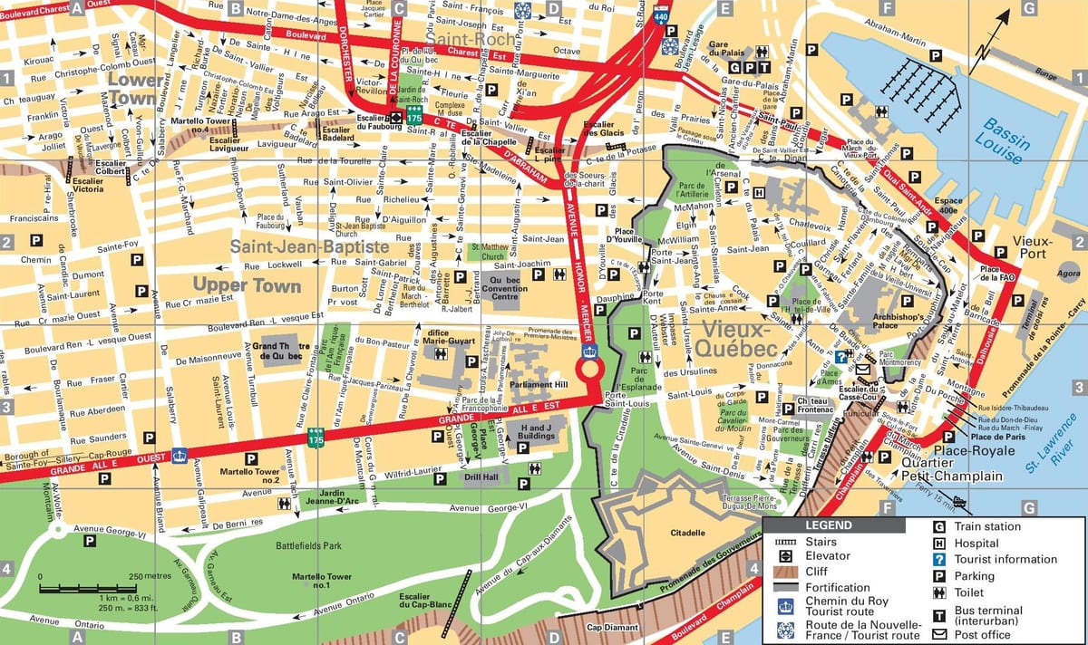 Quebec City turistické atrakcie mapu