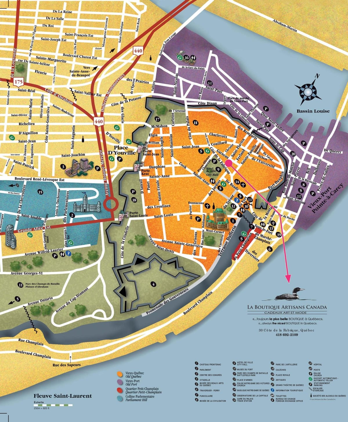 starý Quebec City atrakcie mapu