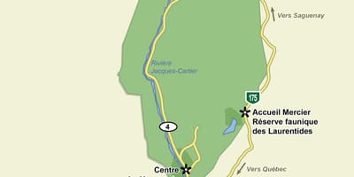 Mapa jacques cartier národný park, chodník